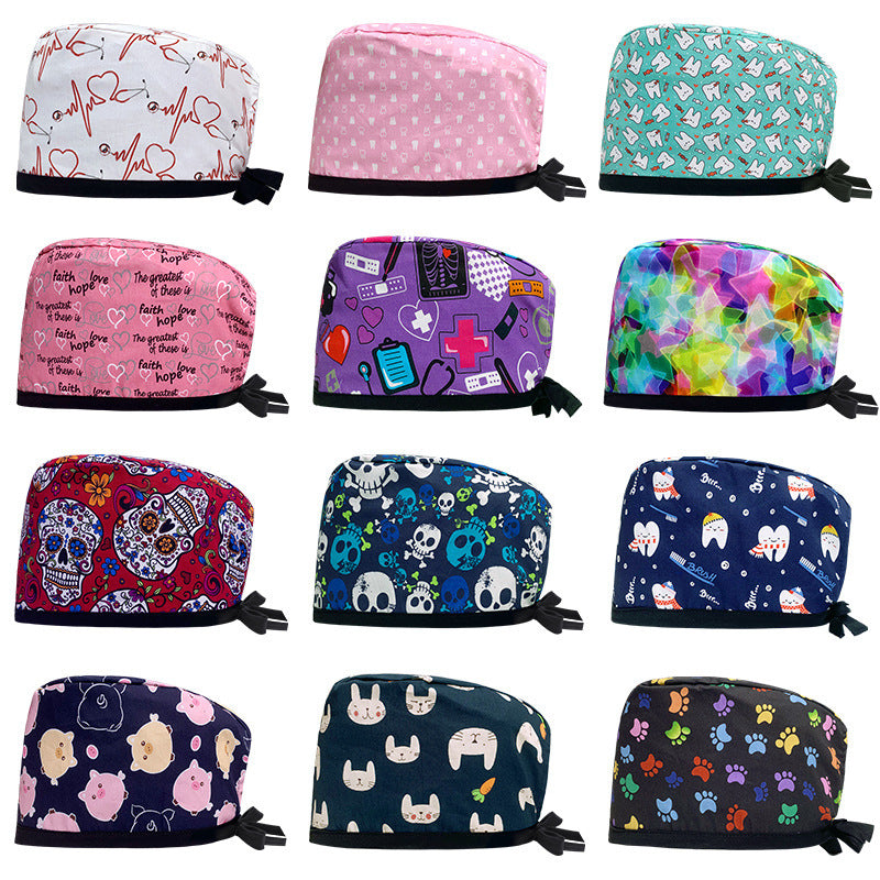 Cotton Printed Operating Cap Dentist Dental Clinic Scrub Cap Men