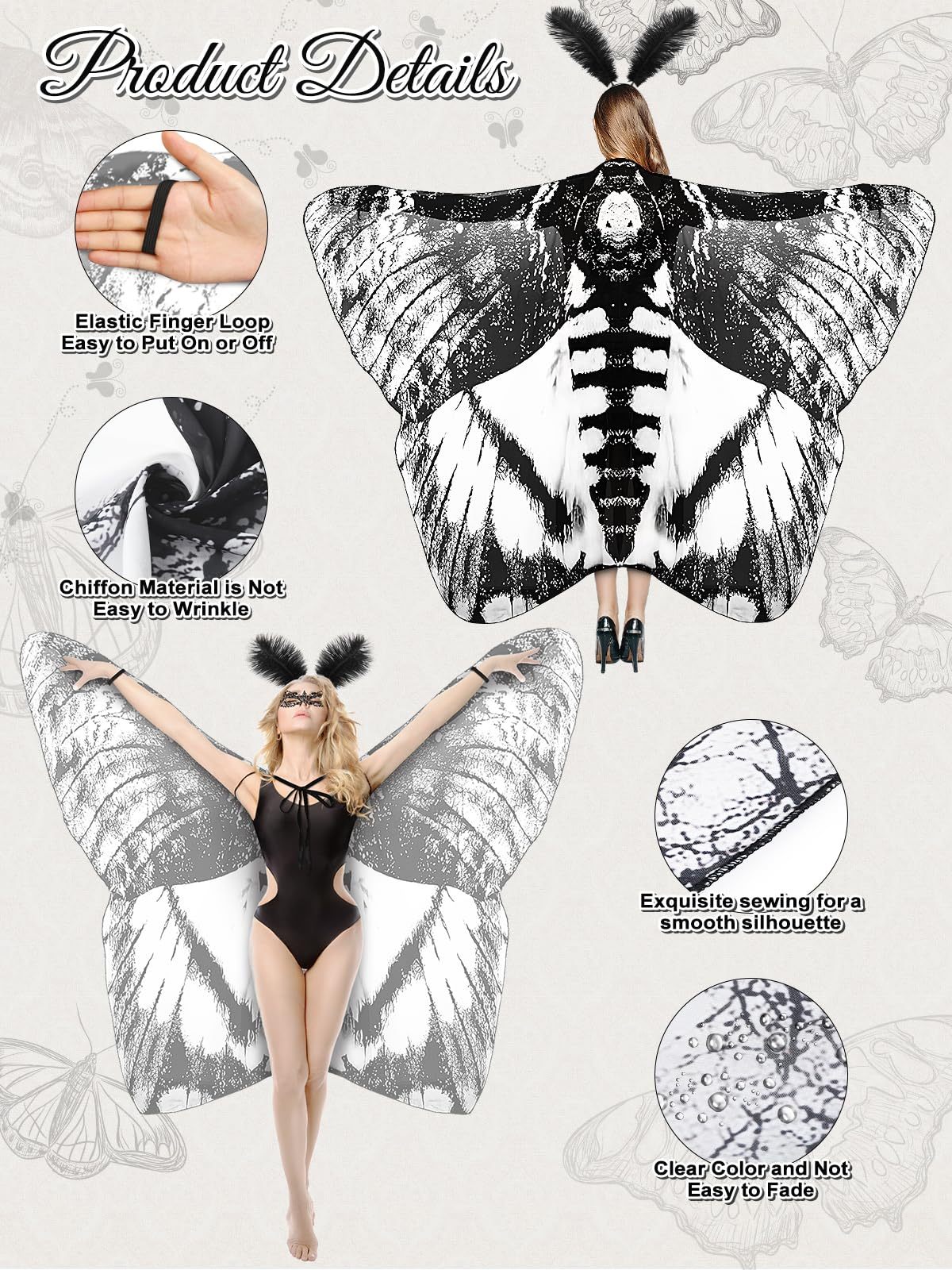 3 Pcs Moth Butterfly Wings Cape Set   Costume Moth Wings Moth Cape With Headband Lace Mask For Halloween-Ban On Selling On Amazon